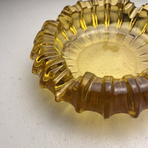 Vintage Heavy Amber Glass Ashtray 4.5 Inch Retro Mid Century Thick Smoking Dish - Picture 5 of 14
